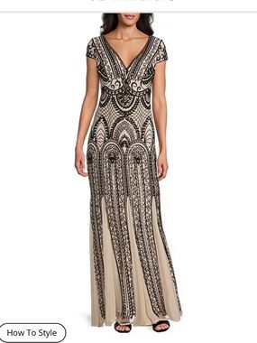 Elegant Black & Cream Beaded Evening Gown R&M Richard’s
